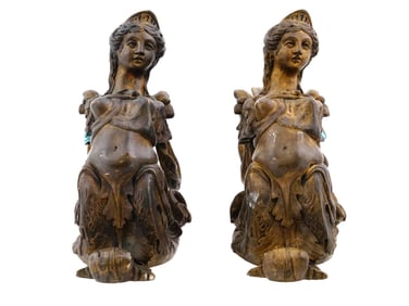 PAIR OF NEOCLASSICAL SIRENS BRONZE FIGURAL STANDS