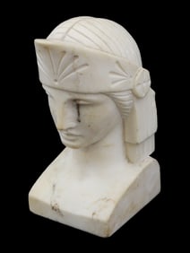ANTIQUE 19TH CEN GRAND TOUR CARVED STONE HEAD SCULPTURE