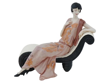 ART DECO HAND PAINTED COMPOSITE FEMALE FIGURINE