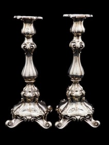 PAIR OF ANTIQUE GERMAN STERLING SILVER CANDLESTICKS