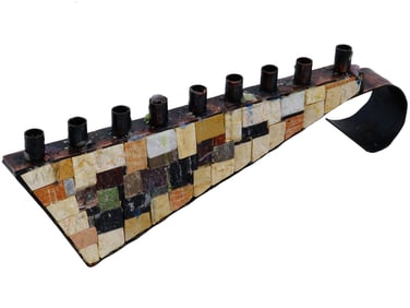 VINTAGE MENORAH EILON HANDCRAFTED OF STONE AND COPPER