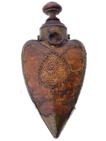 ANTIQUE MOROCCAN CARVED WOOD GUN POWDER FLASK