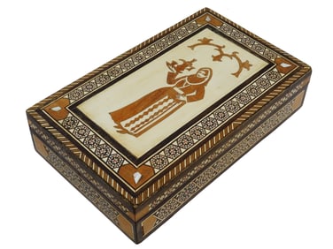 MIDDLE EASTERN MANNER INLAID MOSAIC CARVED WOOD BOX