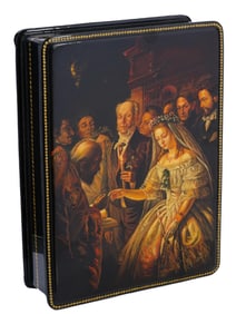 LARGE RUSSIAN LACQUER BOX THE UNEQUAL MARRIAGE