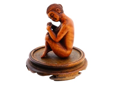ANTIQUE MEIJI JAPANESE BOXWOOD EROTIC OKIMONO FIGURE