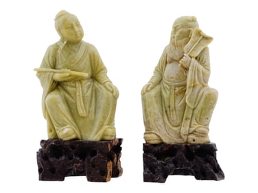 PAIR OF VINTAGE CHINESE CARVED SOAPSTONE FIGURINES