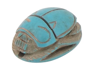 ANCIENT EGYPTIAN CARVED TURQUOISE STONE SCARAB BEAD