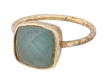 ANCIENT ROMAN GOLD OVER SILVER RING W GLASS 100 AD