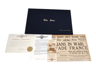 WWII HISTORICAL NEWSPAPER W ORIGINAL CERTIFICATE
