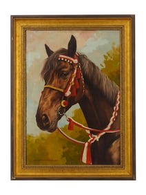 OSVALD HINTEREGGER GERMAN OIL PAINTING OF A HORSE