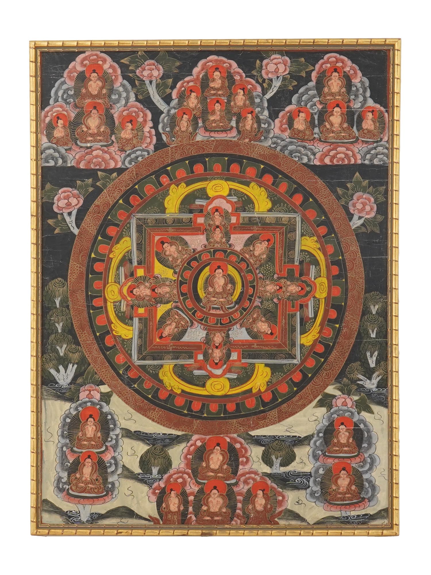 ANTIQUE TIBETAN MANDALA MIXED MEDIA PAINTING (1 of 5)
