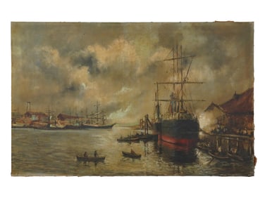 FRENCH SEASCAPE OIL PAINTING AFTER EUGENE LOUIS BOUDIN