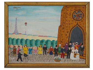 MIDCENT FRENCH NAIVE GENRE PAINTING SIGNED CORREA