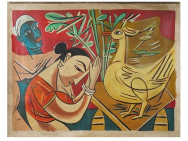 MID CENT SRI LANKAN PAINTING SIGNED GEORGE KEYT COA