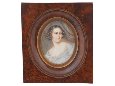 MINI OVAL LADY PORTRAIT PAINTING ON PORCELAIN FRAMED