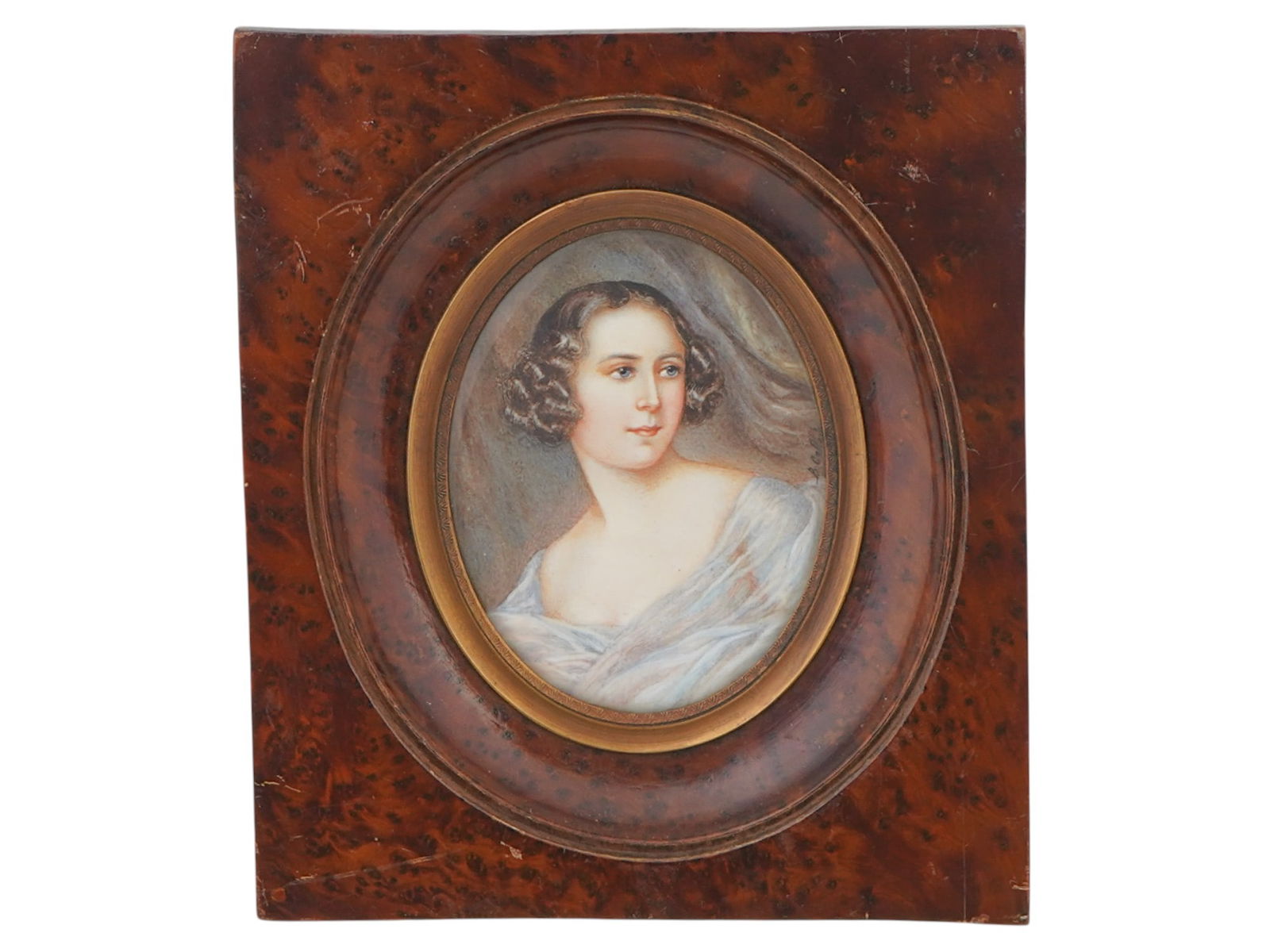 MINI OVAL LADY PORTRAIT PAINTING ON PORCELAIN FRAMED (1 of 4)