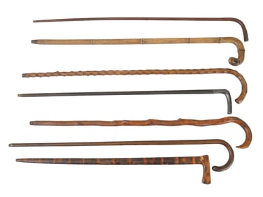 LOT OF 7 ANTIQUE WOODEN WALKING CANES CA 1900