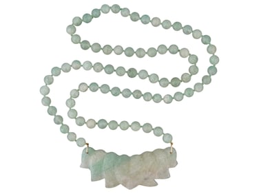 VINTAGE ASIAN GREEN JADE BEADED NECKLACE W PENDANT
