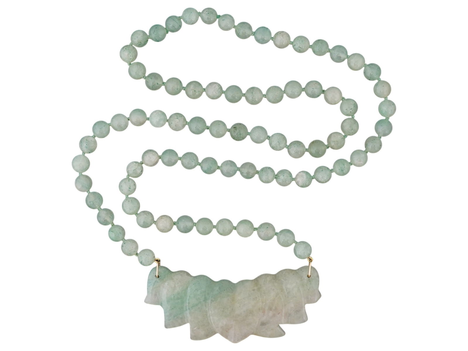 VINTAGE ASIAN GREEN JADE BEADED NECKLACE W PENDANT (1 of 5)