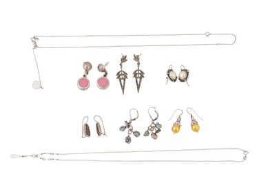 COLLECTION OF STERLING SILVER EARRINGS NECKLACES