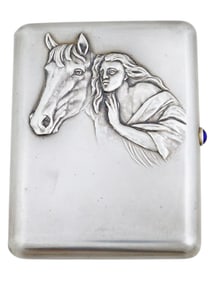 RUSSIAN SOVIET ERA SILVER SAPPHIRE CIGARETTE CASE