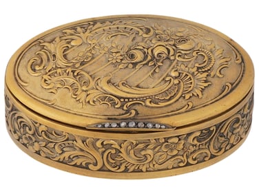 RUSSIAN BOLIN 84 GILT SILVER PILL BOX W DIAMONDS