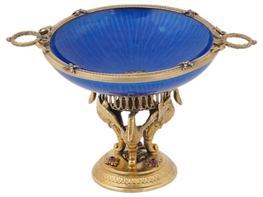RUSSIAN SILVER ENAMEL DIAMONDS CENTERPIECE VASE