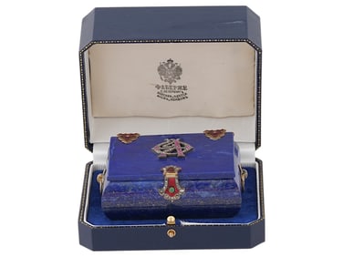RUSSIAN SILVER ENAMEL LAPIS LAZULI PILL BOX W DIAMONDS