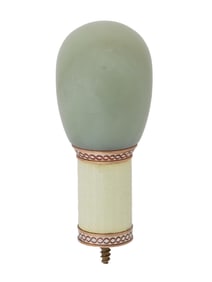 RUSSIAN GOLD MOUNTED CARVED JADE CANE HANDLE