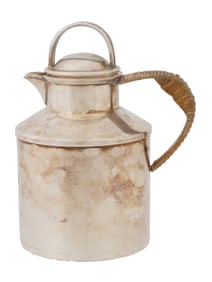 SILVER TEAPOT WITH WICKER HANDLE AND LID