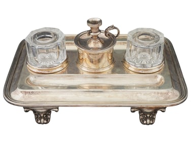 ANTIQUE ENGLISH SILVER PL INKWELL BY ELKINGTON AND CO