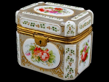 LARGE BOHEMIAN HAND PAINTED GILT GLASS JEWELRY BOX