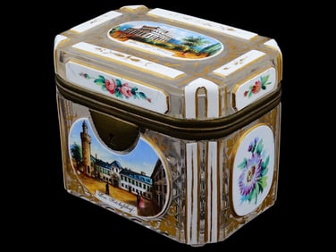 ANTIQUE BOHEMIAN CRYSTAL OVERLAY CUT TRINKET BOX