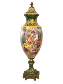 ANTIQUE FRENCH PORCELAIN BRONZE LIDDED VASE