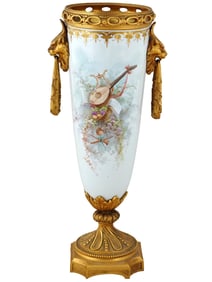 ANTIQUE FRENCH SEVRES PORCELAIN VASE IN BRONZE