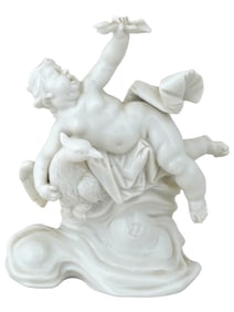 ANTIQUE GERMAN NYMPHENBURG PORCELAIN PUTTO FIGURINE