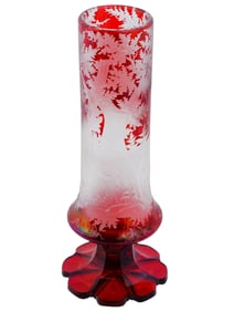ANTIQUE BOHEMIAN RED CUT TO CLEAR GLASS VASE