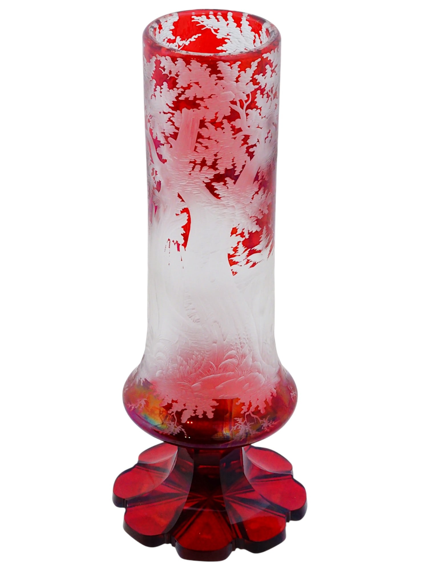 ANTIQUE BOHEMIAN RED CUT TO CLEAR GLASS VASE (1 of 8)