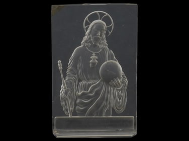 LALIQUE MANNER SACRED HEART OF JESUS GLASS PLAQUE