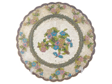 ANTIQUE CHINESE QING FILIGREE BRASS ENAMEL PLATE
