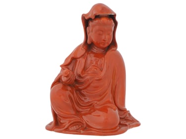 ANTIQUE CHINESE GUANYIN GLAZED CERAMIC FIGURINE