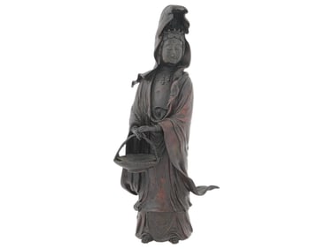 ANTIQUE CHINESE QING CAST BRONZE GUANYIN FIGURINE