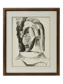 MONOCHROME LITHOGRAPH BY PABLO PICASSO FEMALE PORTRAIT
