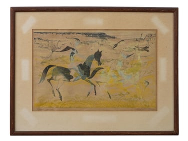 FREDERICK JAMES OHARA COLOR WOODCUT PRINT RIDERS