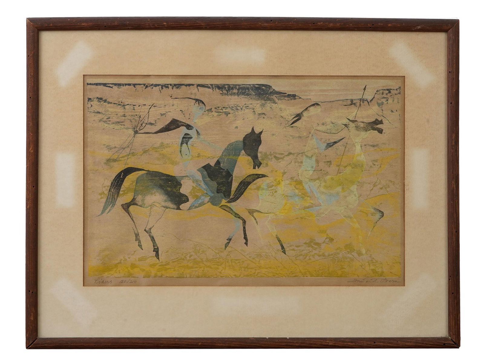 FREDERICK JAMES OHARA COLOR WOODCUT PRINT RIDERS (1 of 5)