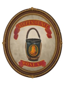 ANTIQUE 19TH C AMERICAN OIL FIRE BUCKET PAINTING