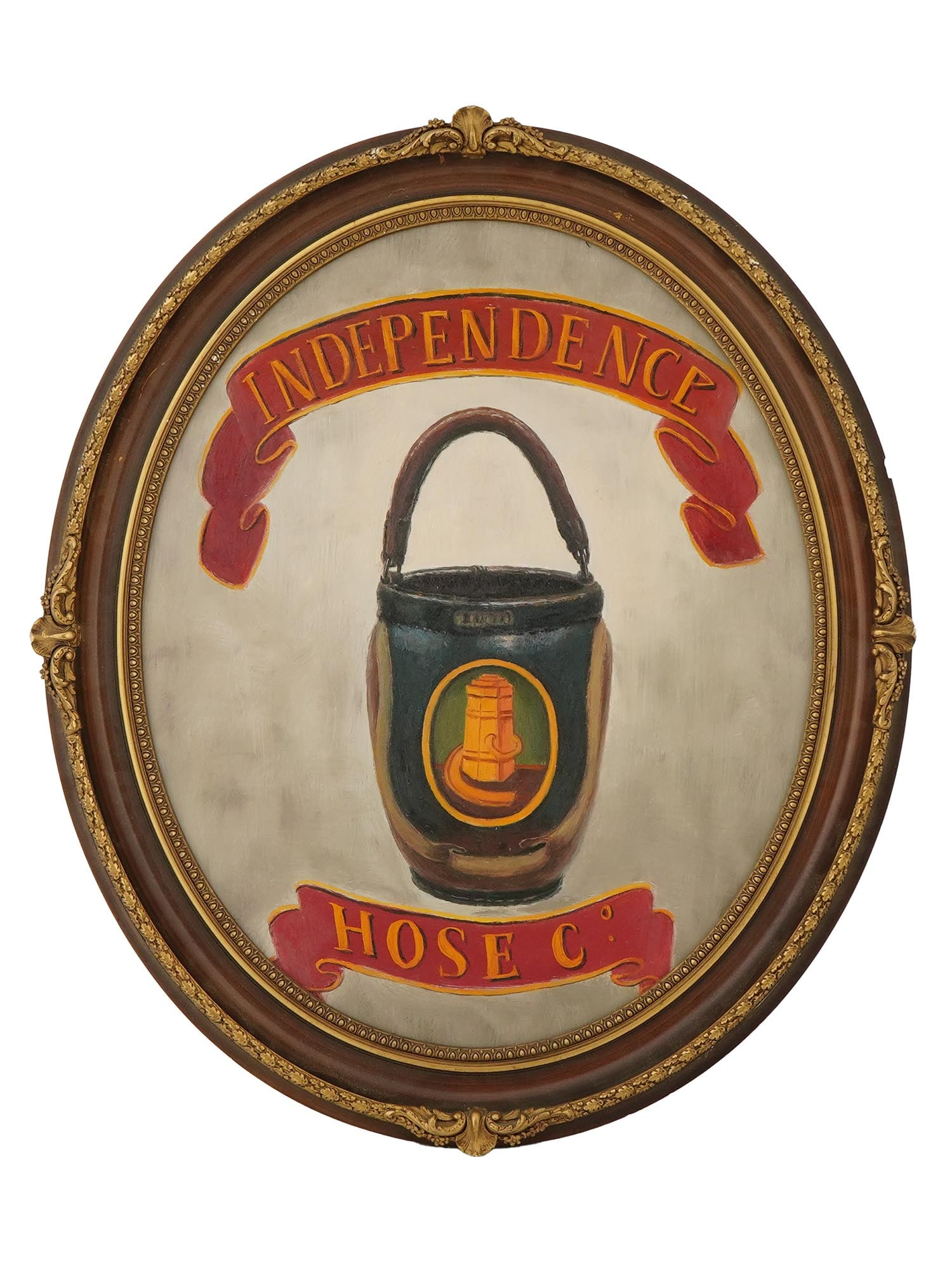 ANTIQUE 19TH C AMERICAN OIL FIRE BUCKET PAINTING (1 of 3)