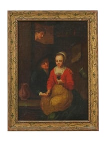 ANTIQUE DUTCH SCHOOL GENRE SCENE OIL PAINTING