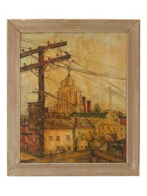 AMERICAN CITYSCAPE OIL PAINTING SIGNED HABERSHAW