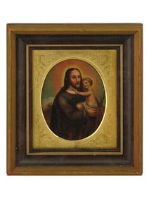 RELIGIOUS MINI OIL PAINTING SAINT JOSEPH AND CHILD